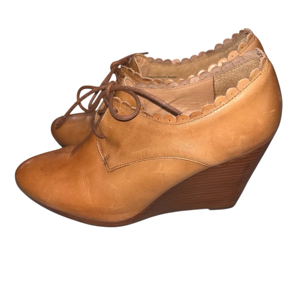 Jack Rogers Brown Leather Scalloped Olivia Booties Ankle Boots Shoes size 9